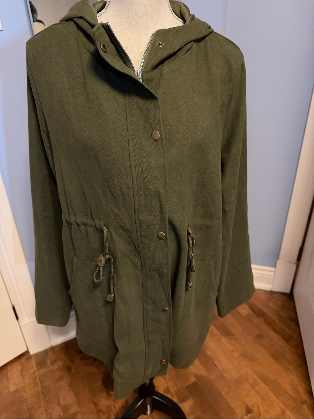Women’s Olive Hooded Drawstring Utility Jacket